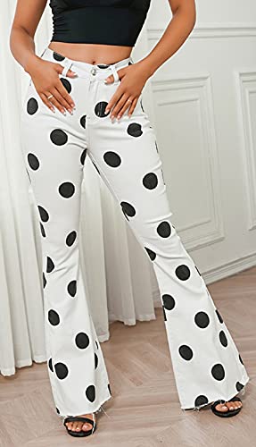 CHARTOU Women's Retro High Rise Polka Slim Fit Dot Bell Bottom Denim Jeans3