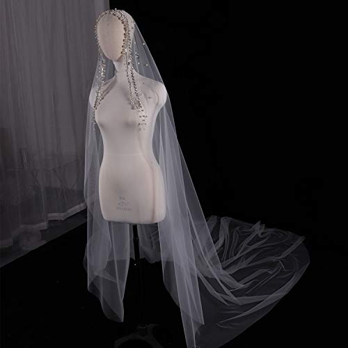 Velo de Novia Colección de Boda Perlas Cuentas Velos Rhinstone Tocado de Novia Boda (Color : Ivory, Size : 300cm)