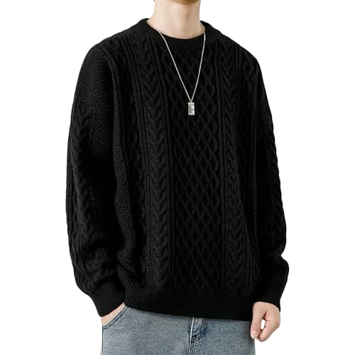 Pull de pêcheur surdimensionné tricot torsadé vintage homme col rond