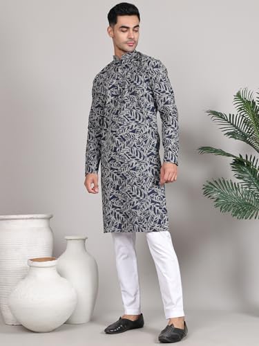 Image of Majestic Man Women's Cotton Regular Fit Casual Ethnic Motifs Printed Mandarin Collar Long Kurta