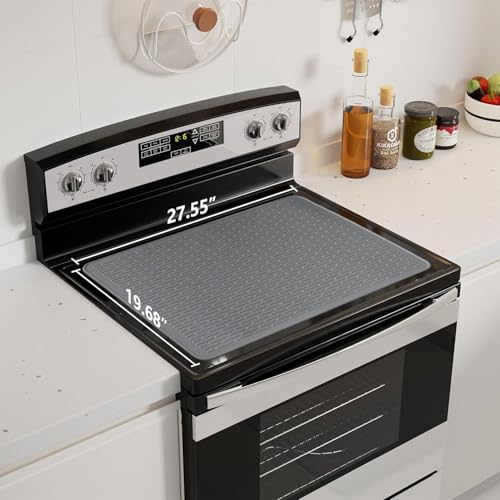 Image of Stove Top Cover for Electric Stove - Food Grade Ceramic Stove top Cover, Silicone XXL Dish Drying Mat, Glass Cooktop Covers, Flat RV Range top Mats (Gray Thickened,28x20)
