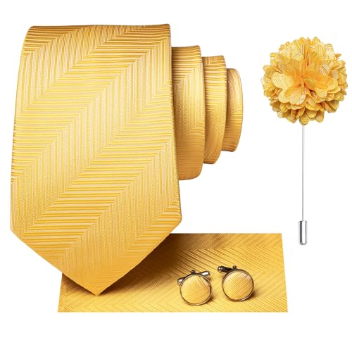 Image of Dubulle Mens Tie and Lapel Pin Paisley Striped Floral Necktie for Men Pocket Square Cufflinks 4PCS Set Wedding Party