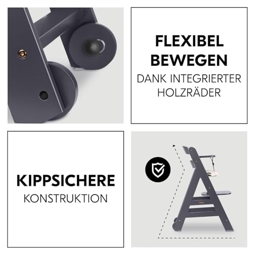 hauck Beta+, Dark Grey - Mitwachsendes Kinderhochstuhl Set ab 6 Monaten bis 90 kg mit Rädern, Sitzkissen, Großes Essbrett, Kleiner Schutzbügel, 5 Punkt Gurt Sicherheitsgurt & Schrittgurt