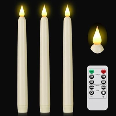 Flameless Taper Candle with Remote Control, 3pack Plastic LED Candles, Flickering Candles Battery Operated, 9.6''Classic Tall Candles for Wedding, Party,Christmas,Home Decor ?Ivory