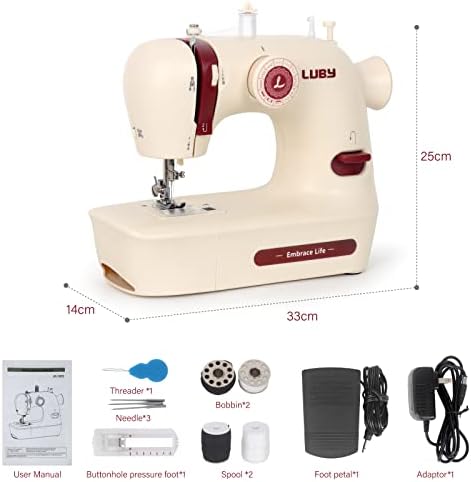 Luby Electric Portable Sewing Machine, Goodlooking Cream & Blue, Small