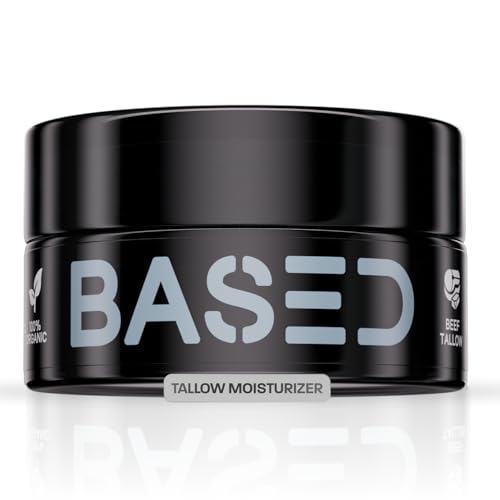 BASED Beef Tallow Moisturizer - Grass Fed Tallow with Raw Manuka Honey, Rosehip Oil & Vitamin E - Bio-Identical Skincare, Unscented, Face & Body (50ml Pack of 1)