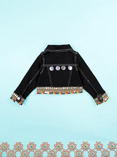Image of Girls Full Sleeve Solid Crop Denim Jacket