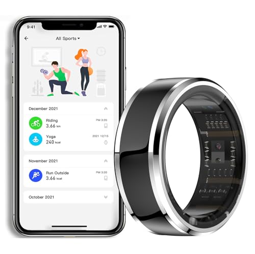 PTATT Smart Ring, Fitness Tracker Ring - Bluetooth 5.1, 24/7 Heart Rate Monitor, Pedometer with APP, Sleep, Blood Oxygen, Sport Mode, 5ATM Level Water Proof,#7