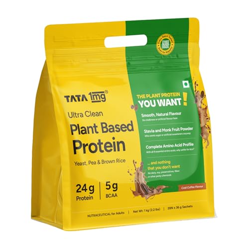 Image of Tata 1mg Ultra Clean Plant Based Protein Powder Coffee Flavour | 24g Protein | Smooth & Creamy Vegan Protein | No Chalkiness | No Added Sugar | Complete Amino Acid Profile | Pea, Brown Rice & Yeast Protein | 1kg