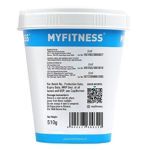 Image of MYFITNESS All Natural Peanut Butter Smooth 510g | 100% Roasted Peanuts | 25g Protein | Nut Butter Spread | No Added Sugar & Salt | No Palm Oil | Zero Cholesterol | Unsweetened Peanut Butter