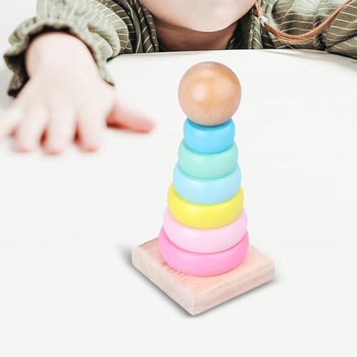 Image of SHINETOY 7 pcs Wooden Stacking Rings for Babies 6-24 Months | Montessori Rainbow Stacker Educational | Color & Shape Learning Toy for Toddlers | Sensory Development Toy Gift for Kids