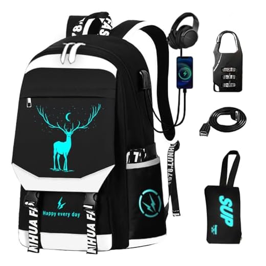 RM Family Mochila luminosa para meninos, mochila para laptop de 15,6 polegadas com EUA, Preto e verde, 15.6, Mochila luminosa