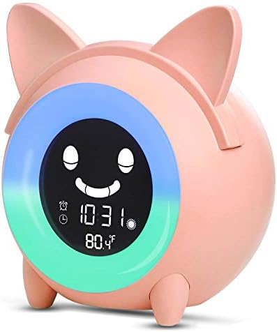YISUN Kids Alarm Clock, Children's Sleep Trainer, OK to Wake Clock for Bedroom Cute Digital Clock with Temperature, 5 Colors Smart Night Light Clock Teaching Boys Girls When to Wake Up (Pink)