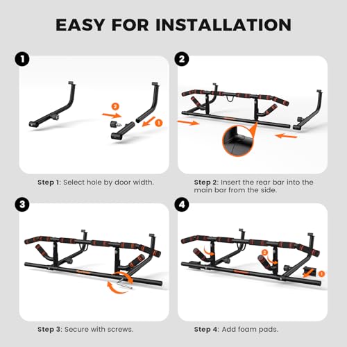 Image of Sportneer Doorway Pull Up Bar with Folding Handle Multi-Grip Chin Up Bar, 440lb Capacity, Strength Training for Upper Body Fitness, Indoor Pull-Up Bar for Home Gym