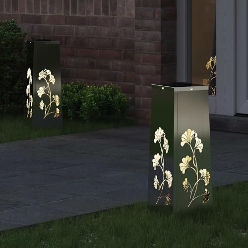 Lumière de chemin LED solaire vidaXL en acier galvanisé argenté pour balisage de jardin x2
