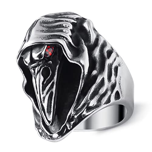 KIRTIJW Raven Skull Rings for Men Stainless Steel Gothic Punk Biker Rings Jewelry for Men Size 11