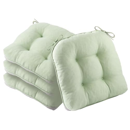 Battilo Chair Cushions Set of 4 for Dining Chairs, Seat Cushions for Kitchen Chairs with Non-Slip Backing, Indoor/Outdoor Waterproof Chair Seat Pads with Ties, 15.5