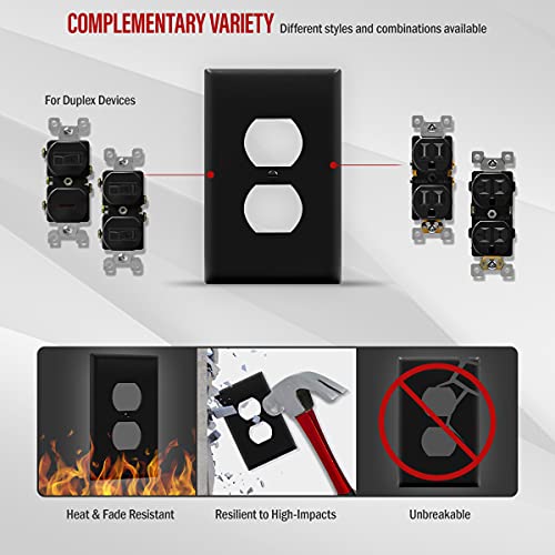 Image of ENERLITES Mid-Size Duplex Receptacle Wall Plate, Electrical Outlet Covers, Gloss Finish, Midway Size 1-Gang 4.88 inch x 3.11 inch, Polycarbonate Thermoplastic, UL Listed, 8821M-BK-10PCS, Black, 10 Pack