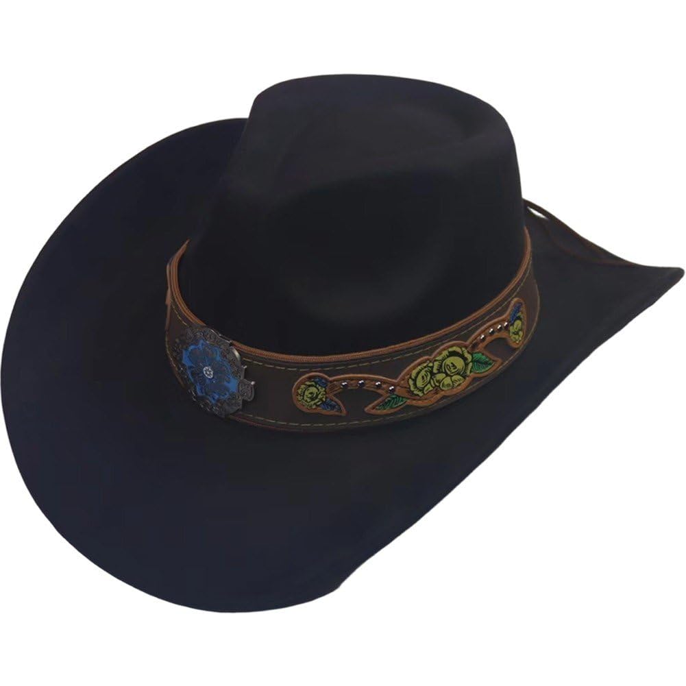 Sslvya Western Cowboy Hat for Women Men Wide Brim Fedora Panama Hat Retro Rodeo Cowgirl Hat for Travel & Festivals