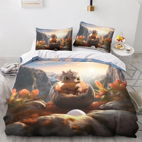 Housse de couette dragon 3D en microfibre 220x240cm avec 2 taies d'oreiller pour lit King
