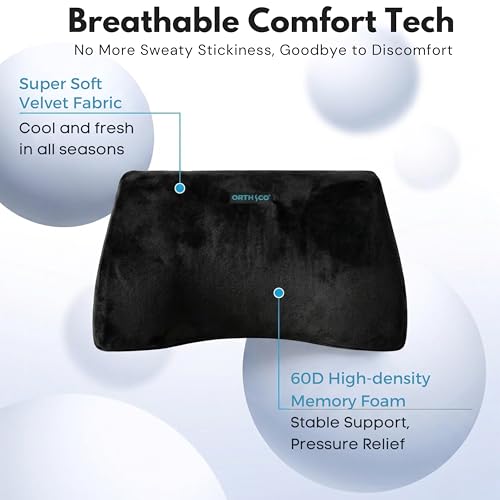 Image of Lumbar Support Back Cushion for Car Seat & Office Chair, Ergonomic Lower Back Support Pillow for Back Pain Relief, Portable Backrest Cushion for Driving, Travel, Home & Work Seating (Black)