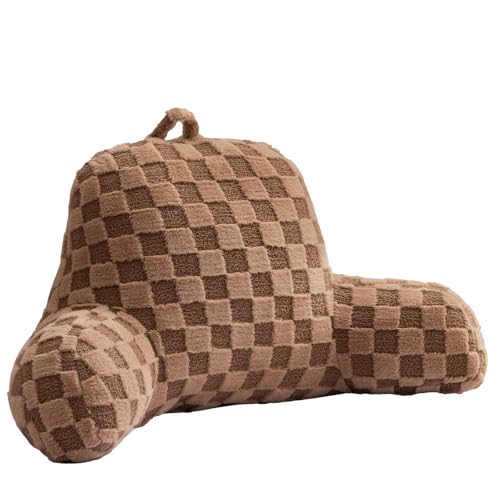 Image of Aimuan Checkered Reading Pillow Bed Rest Wedge Backrest Checkerboard Pillow with Arms Back Support for Sitting Up in Bed Cushion Incline Rest Sleeping Snoring Pillow (Khaki,Standard)