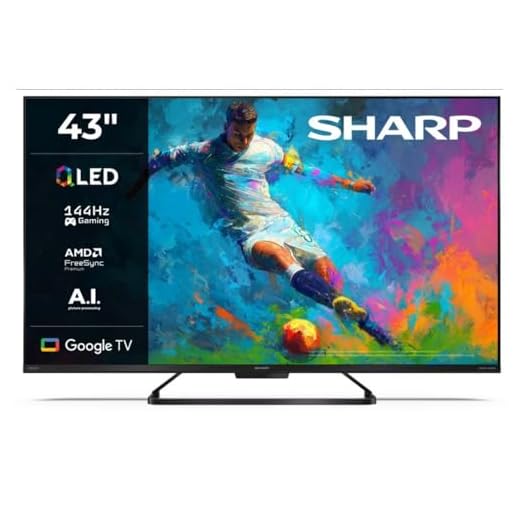 SHARP 43HR7365E – Google TV, 43" UHD, Rahmenlos, 144 Hz, QLED HDR10, Dolby Vision HDR, Google Assistant mit Mikrofon, Chromecast, Bluetooth, Dolby Atmos 2x10 W, HDMI 2.1 x4, USBx2, Farbe Schwarz