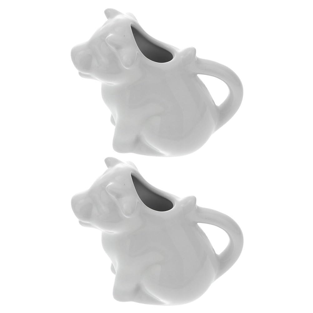 STOBAZA 2 Ceramic Pitchers For Cream Cow Figures Gravy Boat Animal Shape Milk Jug Cup Coffee Syrup Server Sauce Bowl For Salad Tea Milk Pourer, 7X8X4CM, White