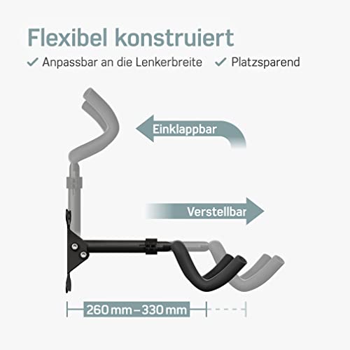 Borgen Fahrrad Wandhalterung klappbar - Fahrradhalterung Wand bis 20kg Tragfähigkeit - Winkel und Wandabstand einstellbar - extra softe Polsterung - Fahrradaufhängung Wand für MTB, Rennrad, E Bike