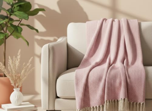 Image of Cotton Weave Boho Sofa Throw Blanket 50x60 Inches or 125x150 cms Lightweight, Soft & Breathable Couch, Bed or Chair Throw Blanket for Living or Bedroom, Zigzag Coral Peach