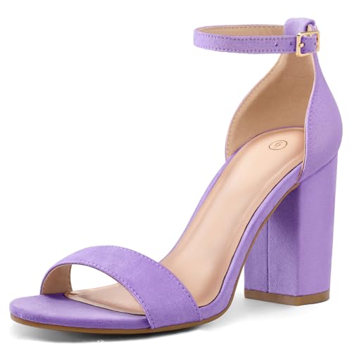 COASIS Womens Chunky Block Heels Open Toe Ankle Strap 3.5 Inch Heeled Sandals Purple Size 8