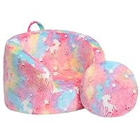 BEJOY kindersofa Padded kindercouch with Snug Foam, Ergonomic kinderzimmer möbel mit runden Kissen für Jungen und Mädchen, Zuckerwatte mit Einhörnern