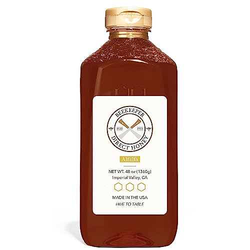Beekeeper Direct Unfiltered Honey - Real Raw Alfalfa Honey - All Natural Non-GMO Pure Gourmet Honey - Local California Honey (3lbs Squeeze Bottle)