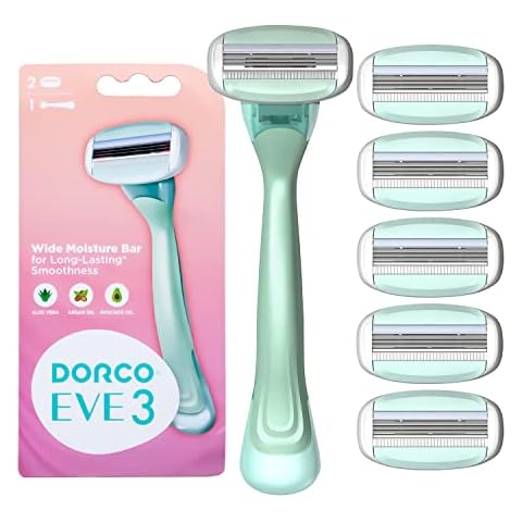 Dorco EVE3 Razor Smooth Touch™ for Women, Includes 1 Razor Handle and 6 Long-Lasting Razor Blade Refills (Handle + 6 Refills) Cover