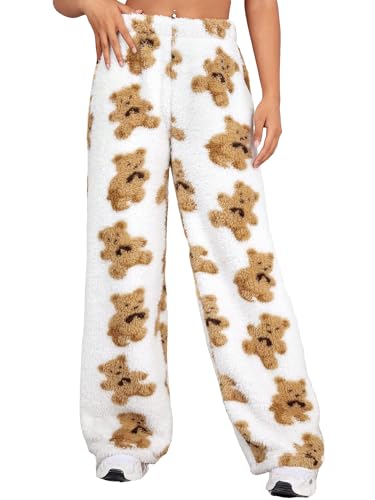 Verdusa Women's Fuzzy Plush Warm Pajama Pants Fleece Lounge Sleepwear Teddy Pj Bottoms