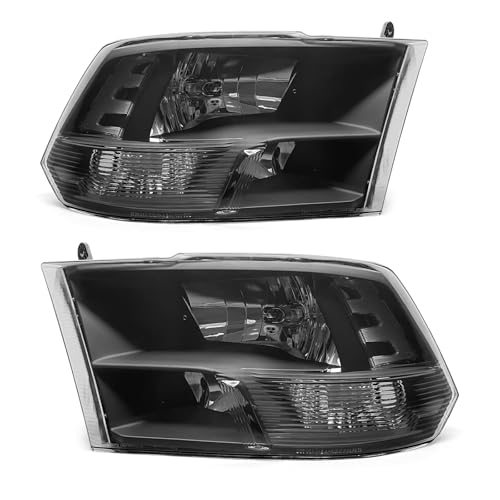 Headlights Assembly for 2009-2018 Dodge Ram 1500/2010-2018 Dodge Ram 2500/3500 Quad And Dual Style Black Housing Clear Reflector Replacement Driver and Passenger Side Pair