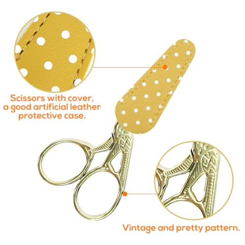 Embroidery Scissors Small, 2PCS Stainless Steel Craft Scissors for Sewing Threading Needlework Handicraft Trimming with Fake Leather Scissors Cover (Gold) - Image 4