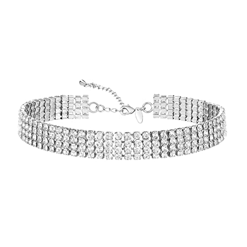 Zealmer Rhinestone Choker Necklaces Silver Sparkling Diamond Choker Crystal Rhinestone