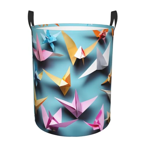 Cesta circular para ropa sucia con estampado de grúas de papel origami con tela Oxford resistente al agua para dormitorio y baño
