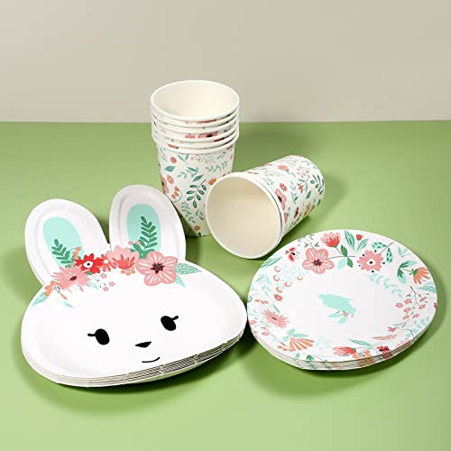 Raynag 24 Pieces Easter Bunny Plates Happy Easter Eggs Party Favors Includes Rabbit Paper Plates Egg Plates Easter Cups Disposable Tableware Set For Kids Spring Party Bunny Egg Hunt Supplies (Blue) #TOP6