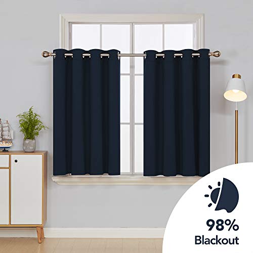 Image of Deconovo Short Blackout Curtains for Kitchen Grommet Top Small Tier Curtain Panels Window Treatments 52x45 Inch Navy Blue 2 Panels