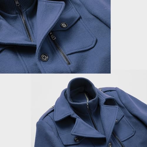 Image of INVACHI Men's Wool Blend Coat Warm Winter Trench Coat with Detachable Soft Scarf Single Breasted Pea Coat