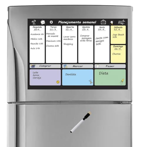 Quadro Planejamento Tarefas Semanal Planner Agenda Compromissos Magnético Imã Geladeira Lousa Apagáv