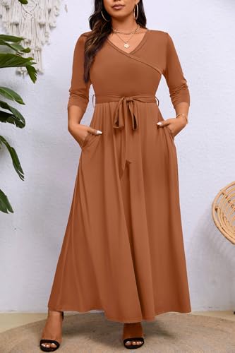 Image of Runwind Plus Size Dress for Women - 3 /4 Sleeve V Neck Maxi Dresses for Women (XL-6XL)