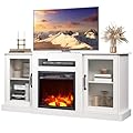 WLIVE Fireplace TV Stand for 65" TV, Entertainment Center with 18 Inch Electric Fireplace, TV Console with Open Shelves for Living Room and Bedroom, White