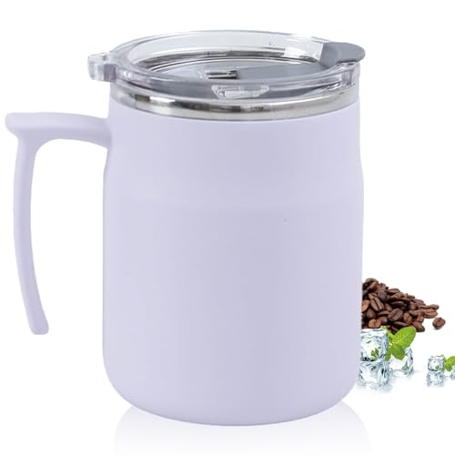 HZXYchen Insulated Travel Mug, Thermal Coffee Cup, 304 Stainless Steel Tumbler - Double Wall Vacuum Locking Lid with Ergonomic Handle for Hot/Cold Beverages, 500ml (Purple)