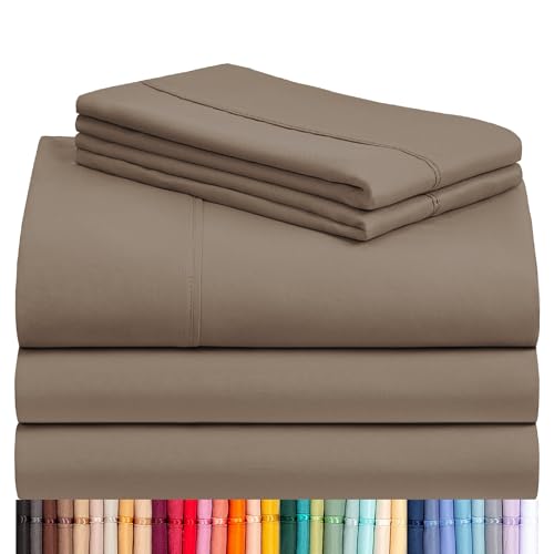 Image of LuxClub 5 PC Split King Sheet Set, Breathable Luxury Bed Sheets, Deep Pockets 18 inch Eco Friendly Wrinkle Free Cooling Sheets Machine Washable Hotel Bedding Silky Soft - Dark Khaki Split King