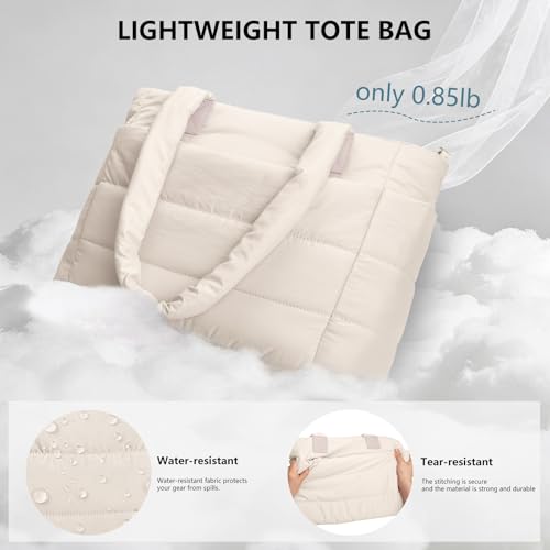 Image of Puffer Tote Bag for Women Quilted Nurse Bag Lightweight Work Bag for Teacher Travel Handbag with Multiple Pockets