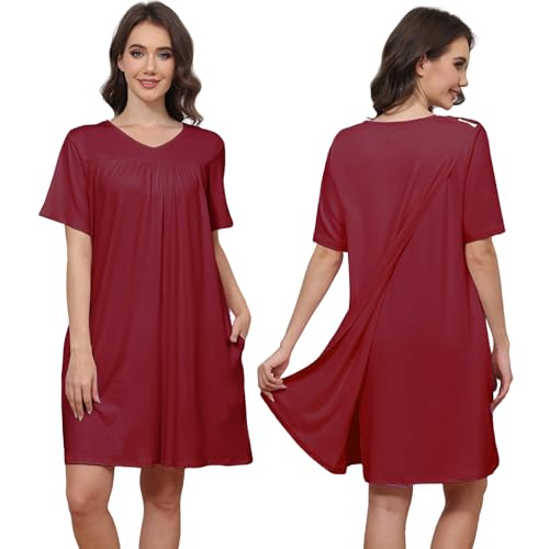 Image of Hospital Gowns for Women Open Back Tear Away Snap Post shoulder Dress Short Sleeve Soft Adaptive Clothing with Pockets