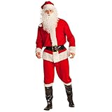 Boland 13412 - Kostüm Weihnachtsmann, Anzug mit Hose, Kurzmantel mit Gürtel, Mütze mit Bommel, Perücke und weißem Bart, Stiefelstulpen Santa Claus deluxe, Weihnachten, Karneval, Mottoparty